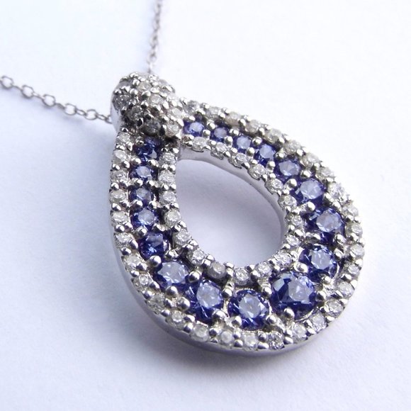 Simulated Tanzanite & Diamond Silver Necklace